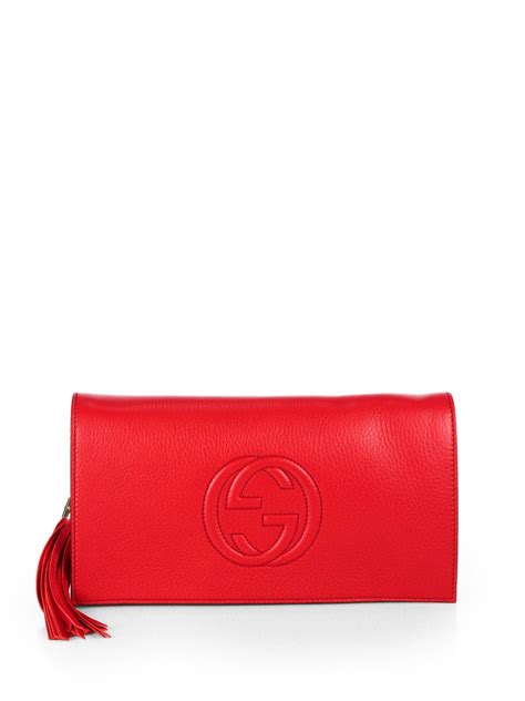 gucci soho leather clutch red|Gucci soho clutch black.